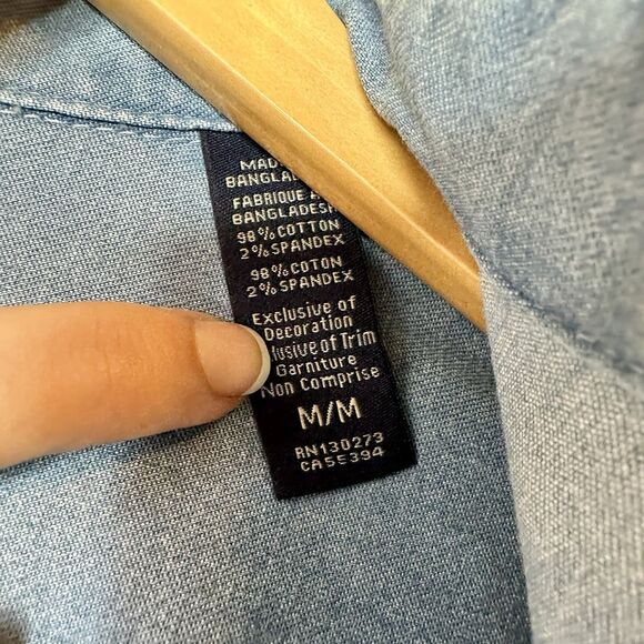 Wrangler Men’s Medium Denim Flex For Comfort Light Wash Long Sleeve Western - Picture 5 of 5